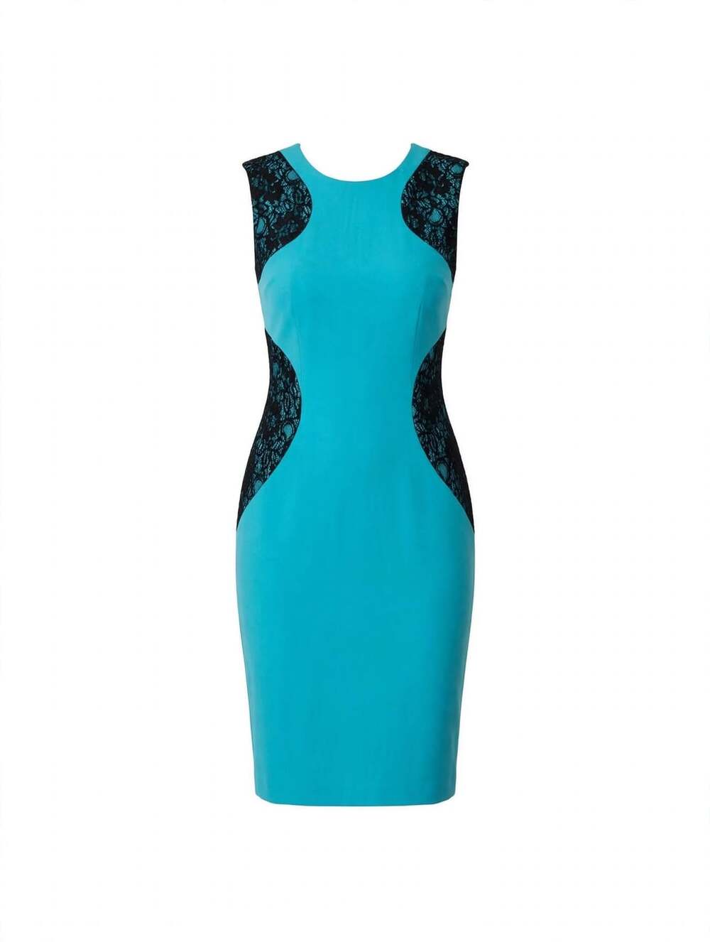 Maggy London Teal Blue and Black Lace Panel Sheath Dress Size 14